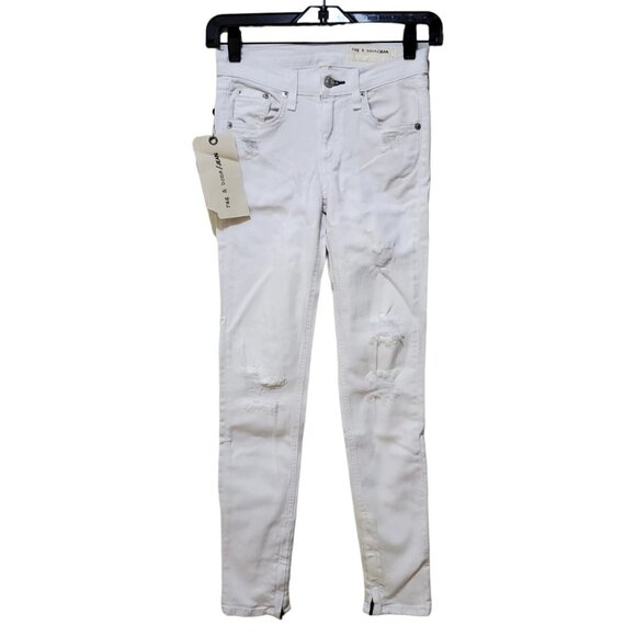 Rag & Bone Jeans Zipper Capri Distressed Destroyed Bright White Size 26 - Picture 1 of 4